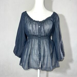 Anthropologie Fei womens sz 4 Peasant Cotton/Silk blend blouse scoop neck sheer